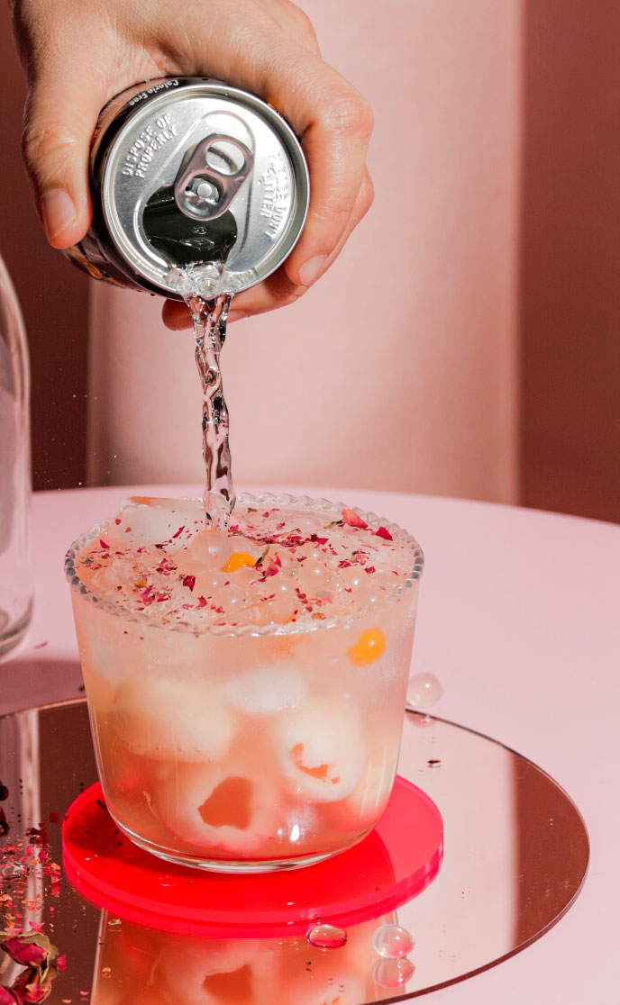 Sparkling Lychee Rose Bubble Tea in can