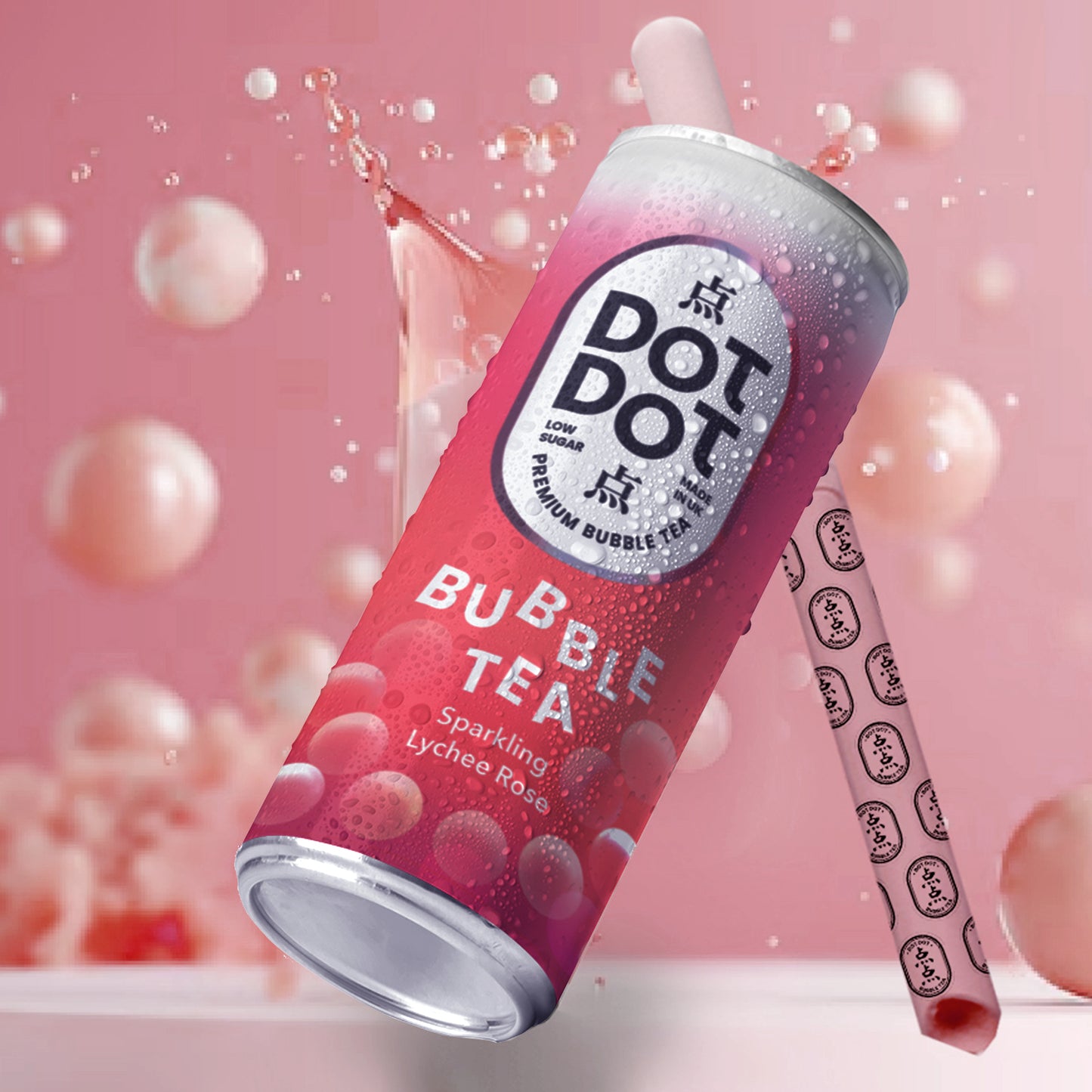 Sparkling Lychee Rose Bubble Tea in can