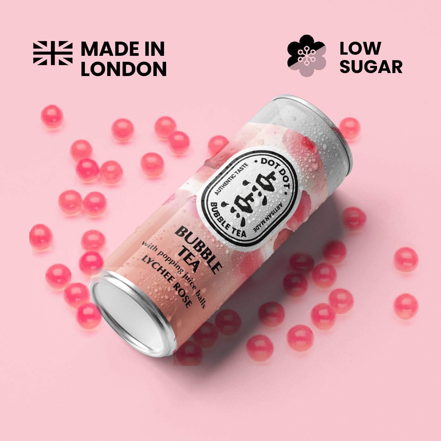 Sparkling Lychee Rose Bubble Tea in can